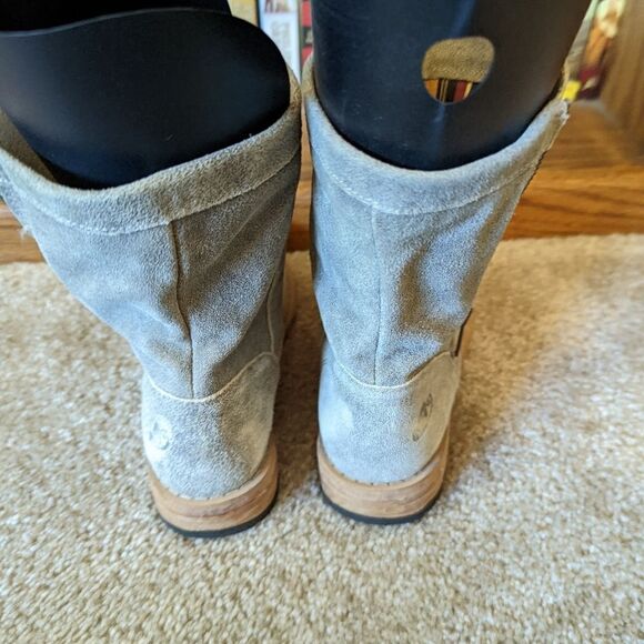 FELMINI anthropologie cream and taupe leather booties stuffed zip side euc sz 37 - Picture 5 of 8